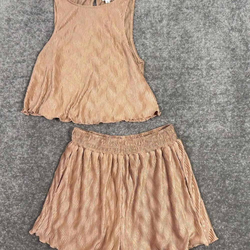 Lelis Shirt Womens Ribbed Pajama Outfit Light Pink Top And Bottoms Size Small